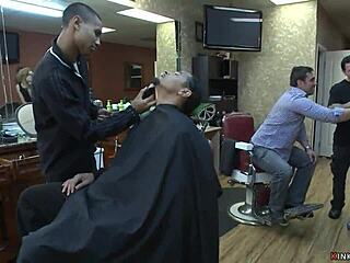 Bondage and discipline at the barber shop with anal sex and group action
