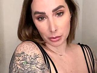 Paige in Fishnets Stretches with Big Black Cock Dildo!