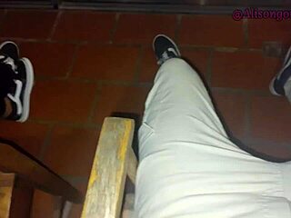 My best friend swallows dick on balcony, neighbor almost catches us