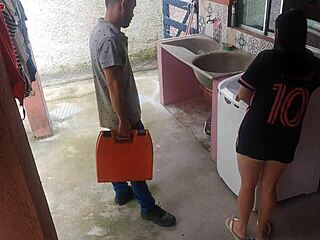 Married woman pays handyman to fuck her while husband away