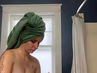 ivy19921 enjoys a relaxing shower bath in retro blue film style