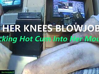 I love watching her suck hot cum into her mouth on her knees.