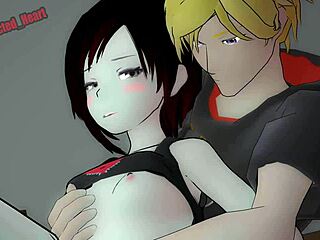 Jaune takes Ruby's virginity in a doggy style sex scene in a cartoon porn video