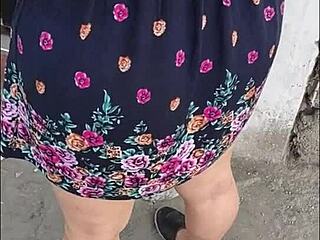 Street harassment of a mature woman with a nice ass in a skirt in Lima, Peru