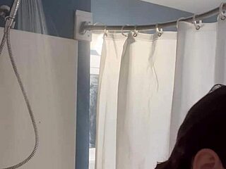 ivy19921 enjoys a relaxing shower bath in retro blue film style