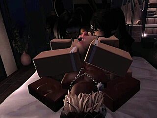 Three womanizing bunnies in a threesome scene with a big black cock