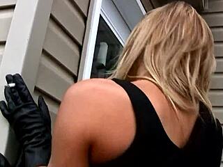 my new girlfriend smokes outside in lingerie