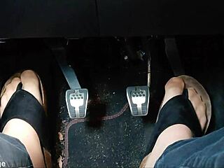 Close Up Of Chubby Nylon Feet With Toe Separators In Car