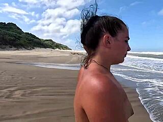 I'm doing a cum walk on the beach after sucking and jerking off that monster cock.