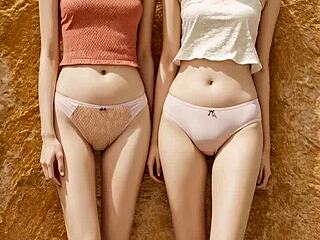 Cute lesbians teasing in their underwear