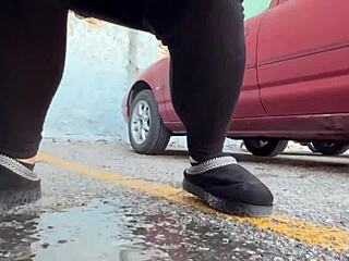 Creampie cleanup sex shop road head rimming sloppy blowjob public flashing