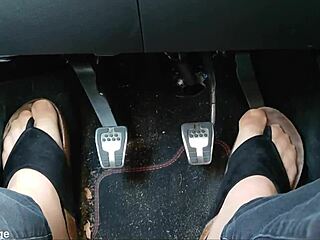 Close Up Of Chubby Nylon Feet With Toe Separators In Car