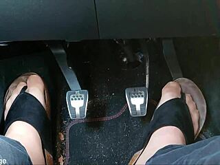 Special sex adventure with nylon-clad feet and toe separators in the car