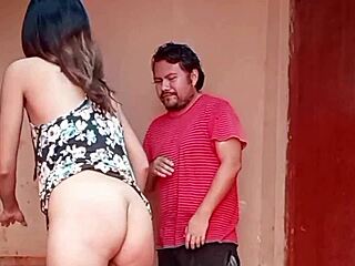 i gave the neighbor a blowjob outdoors with shaved pussy hardcore action and facial cumshot