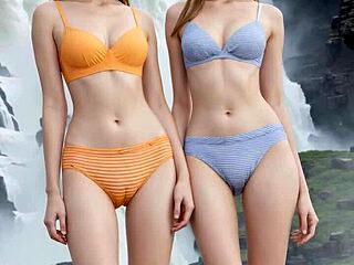 Cute lesbians teasing in their underwear