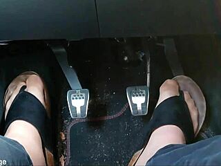 Close Up Of Chubby Nylon Feet With Toe Separators In Car