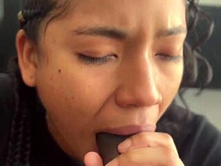 Amateur couple enjoys blowjob POV with huge BBC, ending in cum facial.