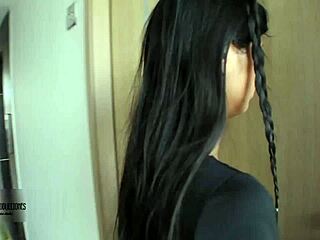 brunette amateur gets hard sex creampie in extreme homemade scene.