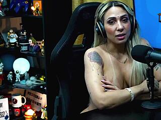 Bruna Lambertini strips naked before podcast starts with Ruan Babou.