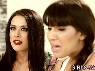 Lesbian beauty dominates steamy 3way with strapon and wild oral