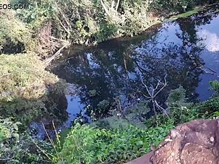 teen brunette with big ass rides interracial cock on beach