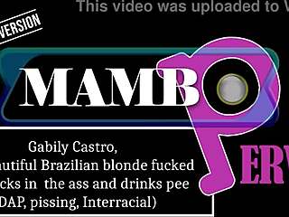 Beautiful Brazilian blonde Gabily Castro, 20y, takes two dicks in wild anal ride.
