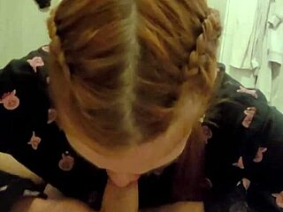 My redhead roommate deepthroated my dick and spat my cum back on it.