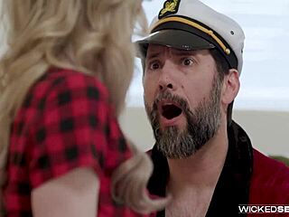 Blonde teen Melody Marks kisses old man before deepthroat and hardcore sex in sunny gold melons scene 1