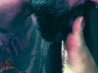 Curvy slut rides and gets foot cumshot