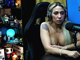 Bruna Lambertini strips naked before podcast starts with Ruan Babou.