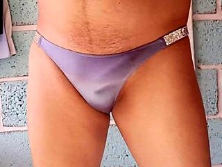 Using my lover's shiny blue panties