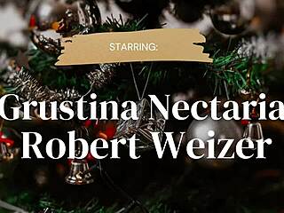 russian santa bangs girl under christmas tree