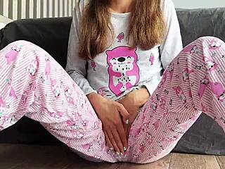 teen in pajamas with small tits fingers pussy to squirting climax