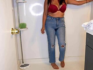 Latina wets her panties, strips, and showers for fun