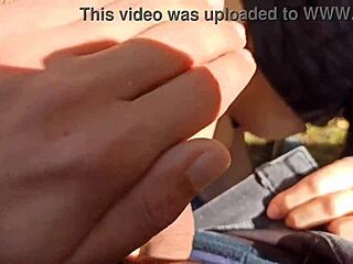 Public blowjob and fingering with cum on tits