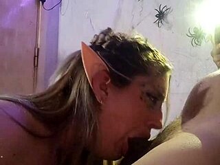 Halloween Elf Deepthroats Black Dick in Sloppy Blowjob 😍