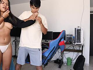 Blonde novia chats with partner while secretly with her lover