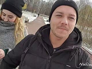 rough first time with bella mur for cash in russian pickup homemade action