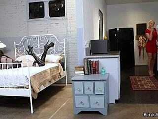 Brunette teen lesbian fists stepmom in anal play