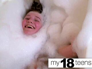 watch this 18+ teen babe fingering her pussy in the bath until she orgasms in close up