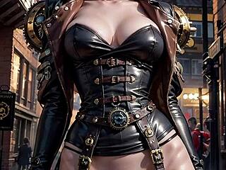 whoa, ai-generated steampunk babe flashing pussy in public!