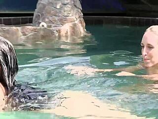 Playful Lesbian Teens 18+ Playing with Depraved Pussies at Pool - Licking and Dildo Masturbation?