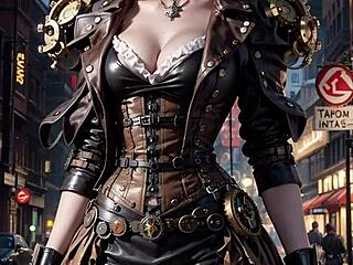 whoa, ai-generated steampunk babe flashing pussy in public!