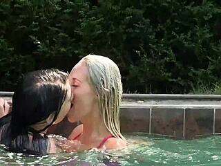 Playful Lesbian Teens 18+ Playing with Depraved Pussies at Pool - Licking and Dildo Masturbation?