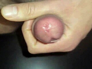 Watch that sticky slidy precum dripping from the European cock up close!