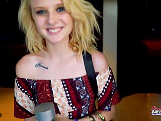 Petite cutie bonnie wolf toys with dildo then deepthroats cock.