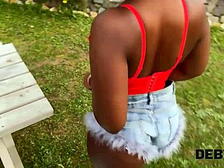 ebony goddess with big tits and ass pays debt with her shaved pussy on hard cock