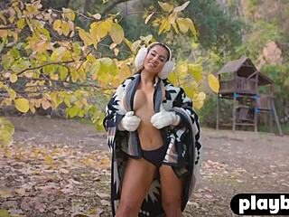 Big Tits Brunette Milf Strips Sexy, Exposing Amazing Body Outdoors!