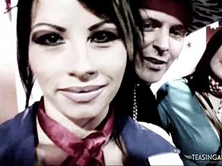 Two chicks teasing cocks in group fun