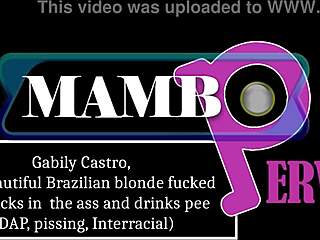 Gabily Castro, stunning Brazilian blonde, takes two dicks hard